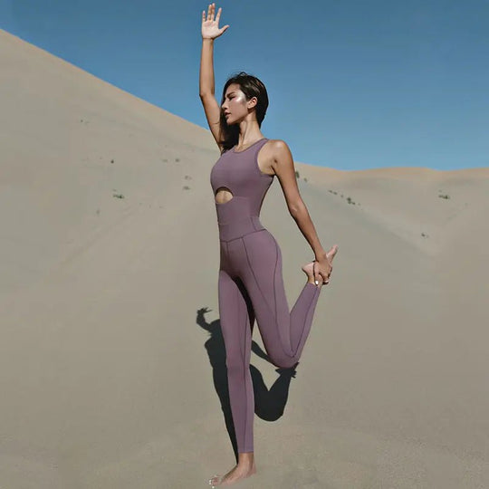 wholesale woman hollow out jumpsuit yoga playsuits sleeveless nylon gym bodysuit - Allen - Fitness