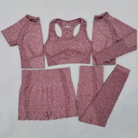 Wholesale yoga 5 piece yoga set workout sportswear customized private brand women seamless gym fitness set - Allen - Fitness