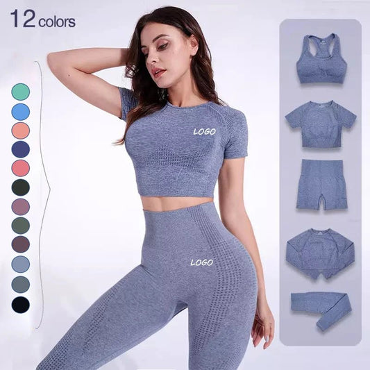 Wholesale yoga 5 piece yoga set workout sportswear customized private brand women seamless gym fitness set - Allen - Fitness