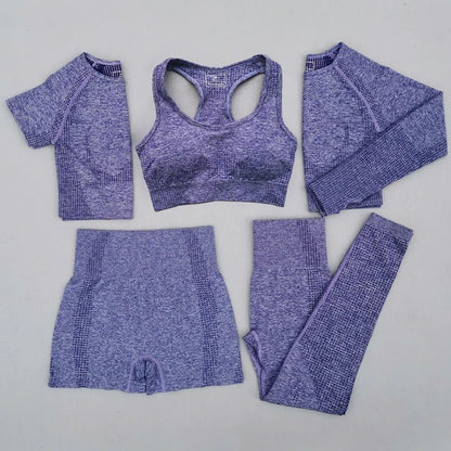 Wholesale yoga 5 piece yoga set workout sportswear customized private brand women seamless gym fitness set - Allen - Fitness