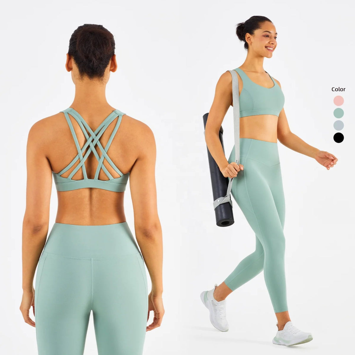 Women Yoga Set: High Waist Gym Bra & Sport Pants Set, MOQ: 1 Set, Fabric Options: Nylon/Spandex Blends | WX1433 - CK1427 - Allen - Fitness