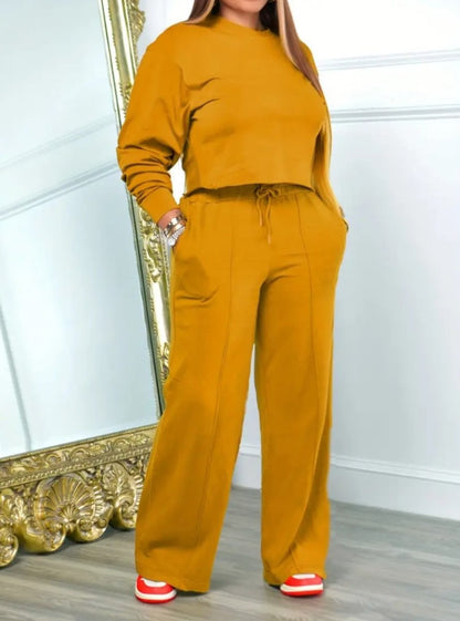 Womens Long Sleeve Sweater Set With Elastic Waist Pants, Casual Two - Piece Suit In Multiple Colors - Allen - Fitness