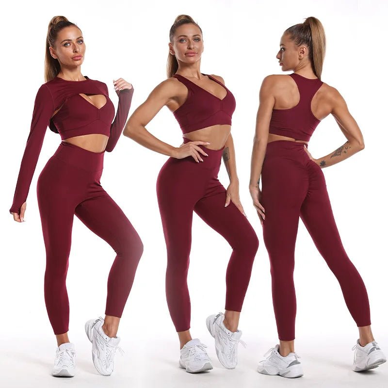 Workout Sets for Women 3 Piece Yoga Outfits Breathable High Waisted Yoga Sets - Allen - Fitness