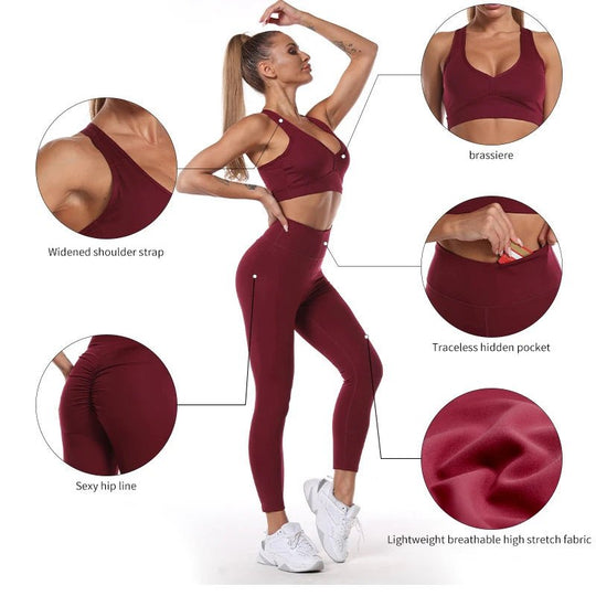 Workout Sets for Women 3 Piece Yoga Outfits Breathable High Waisted Yoga Sets - Allen - Fitness