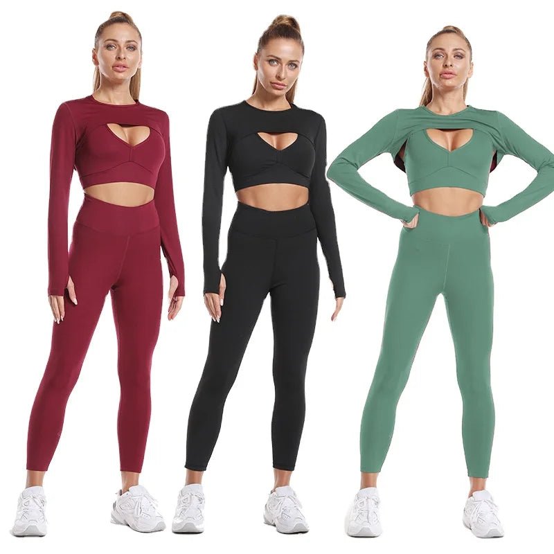 Workout Sets for Women 3 Piece Yoga Outfits Breathable High Waisted Yoga Sets - Allen - Fitness