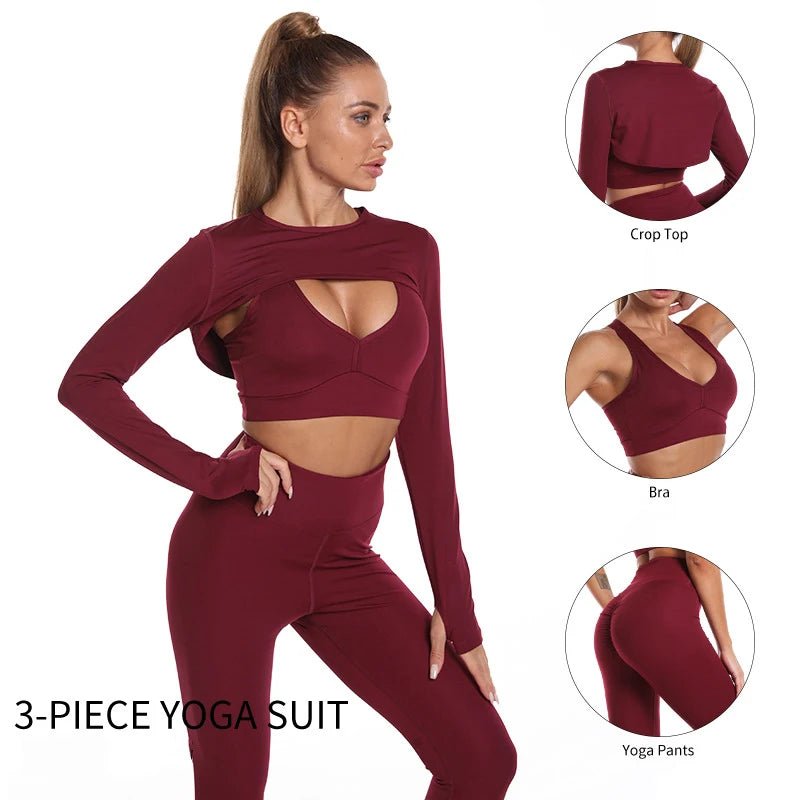 Workout Sets for Women 3 Piece Yoga Outfits Breathable High Waisted Yoga Sets - Allen - Fitness