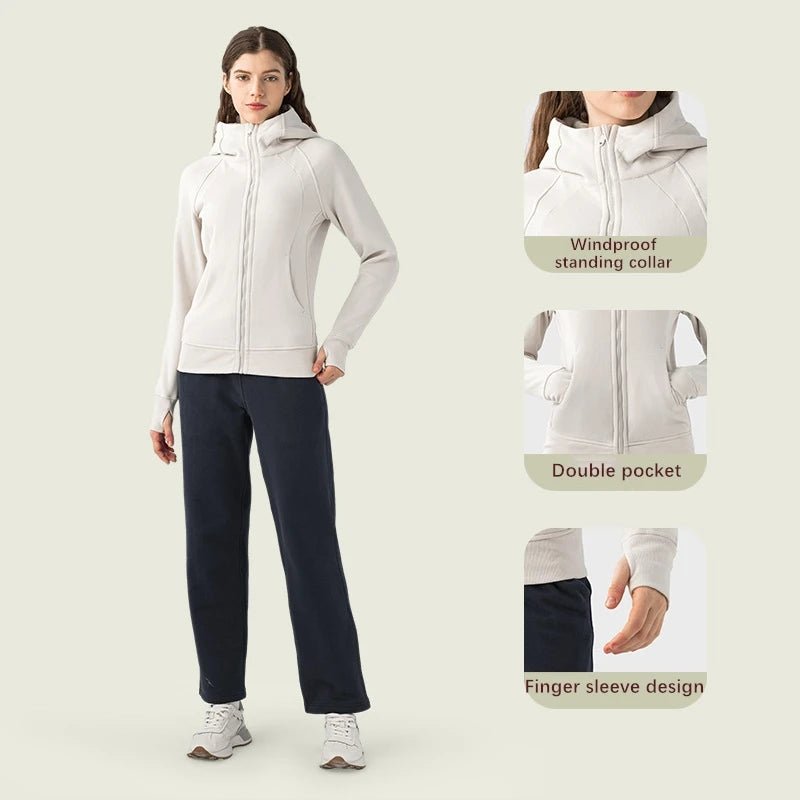 Xsunwing Custom Logo Fitness Coat Sports Wear outwear women Running jackets With thick full zip up face hoodie sweater WDQ028 - Allen - Fitness