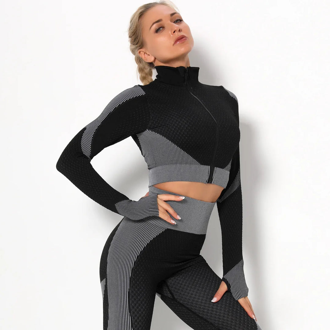 Women Hot Seller High Collar Long Sleeve Fitness Jogger Clothes Running Sportswear With Zipper - Allen Fitness