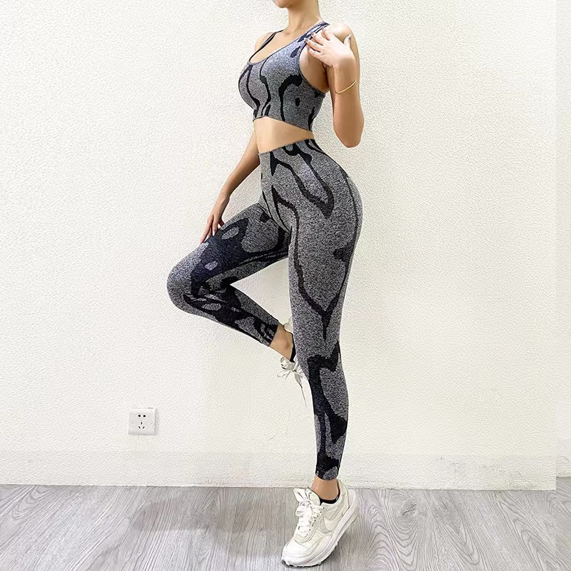 Striped Leopard Print Yoga Set Gym Fitness Soft Yoga Bra High Waist Women Running Leggings Slimming Sport Pants - Allen Fitness